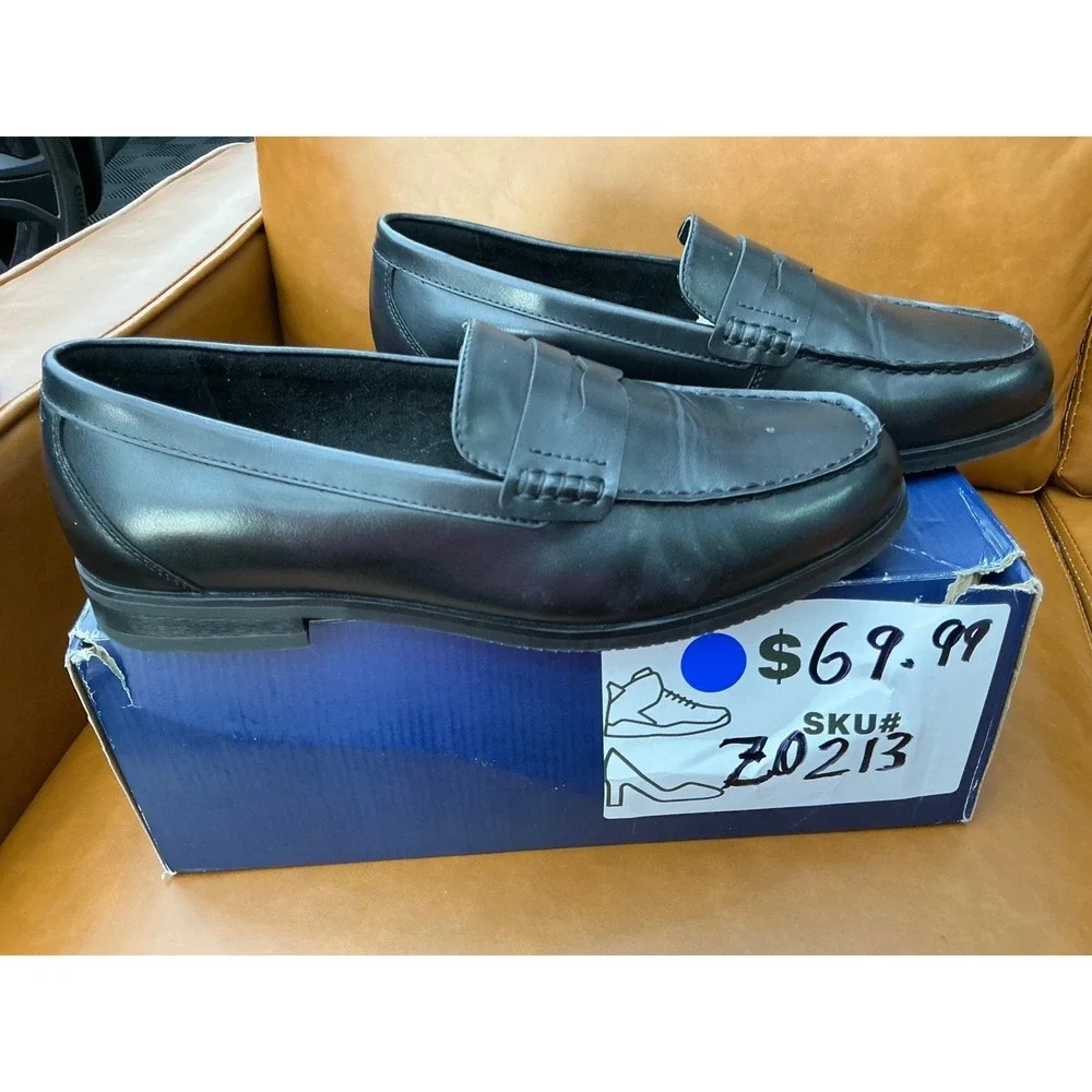 Stafford Flint Penny Loafer Mens Size 11 Black‎ Leather Memory Foam